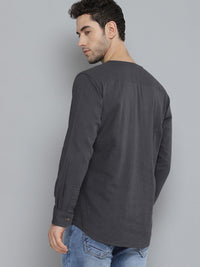 DENNISON Men Charcoal Grey Solid Comfort Fit Straight Kurta