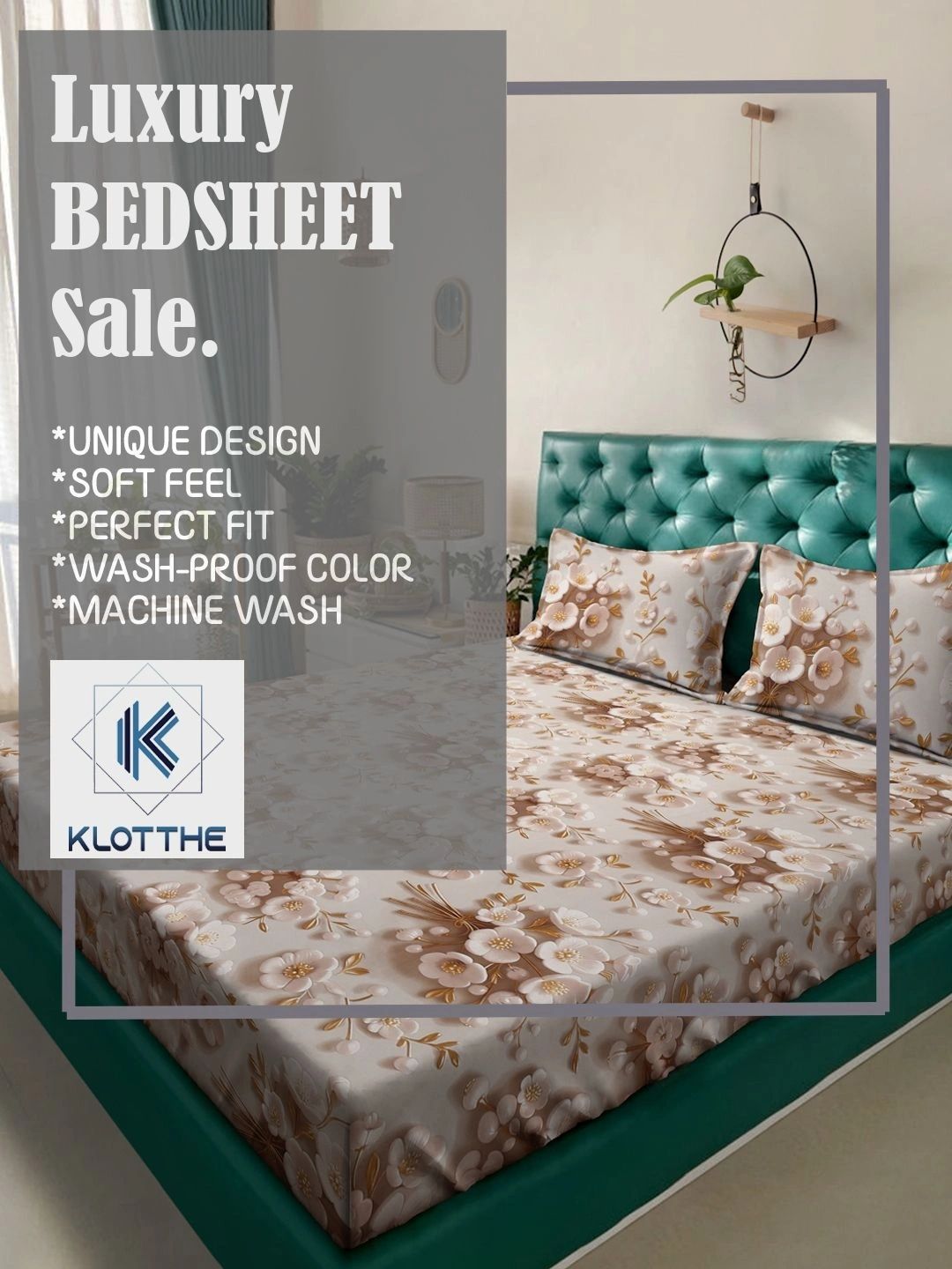Moda Rapido X KLOTTHE Berwarna Krim & Bunga Coklat 300 TC Cadar King dengan 2 Sarung Bantal
