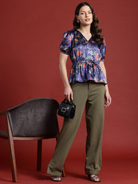 all about you Floral Print Satin-Finish Cinched Waist Top
