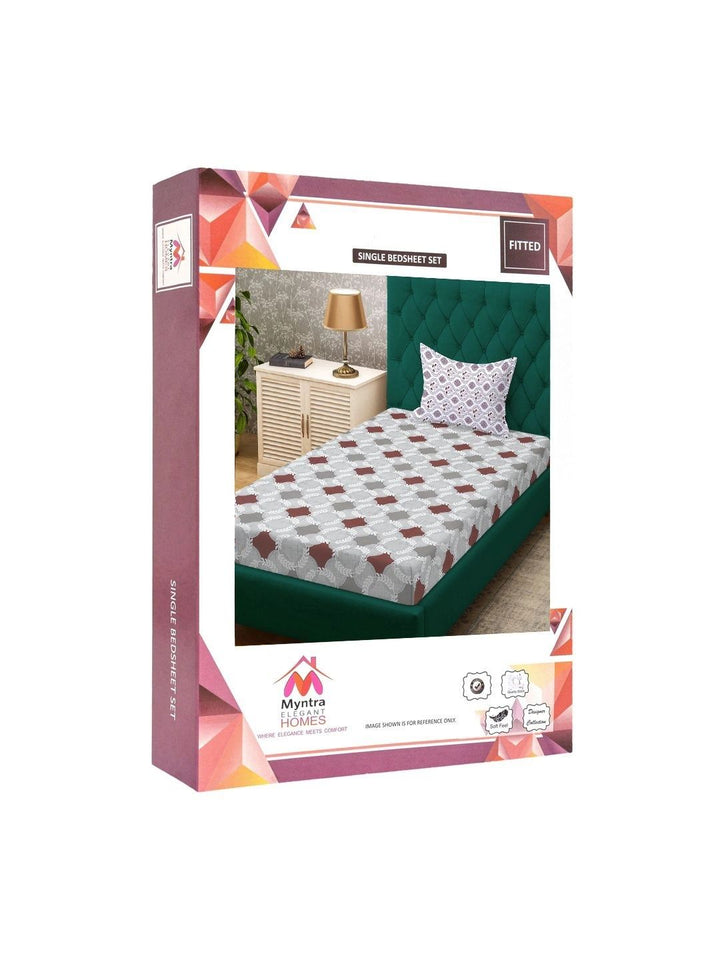 Myntra Elegant Homes Grey Geometric 400 TC Single Bedsheet with 1 Pillow Covers