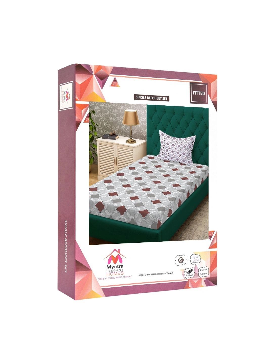 Myntra Elegant Homes Grey Geometric 400 TC Single Bedsheet with 1 Pillow Covers