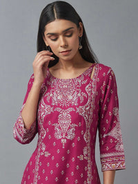 W Women Pink & White Ethnic Printed Kurta