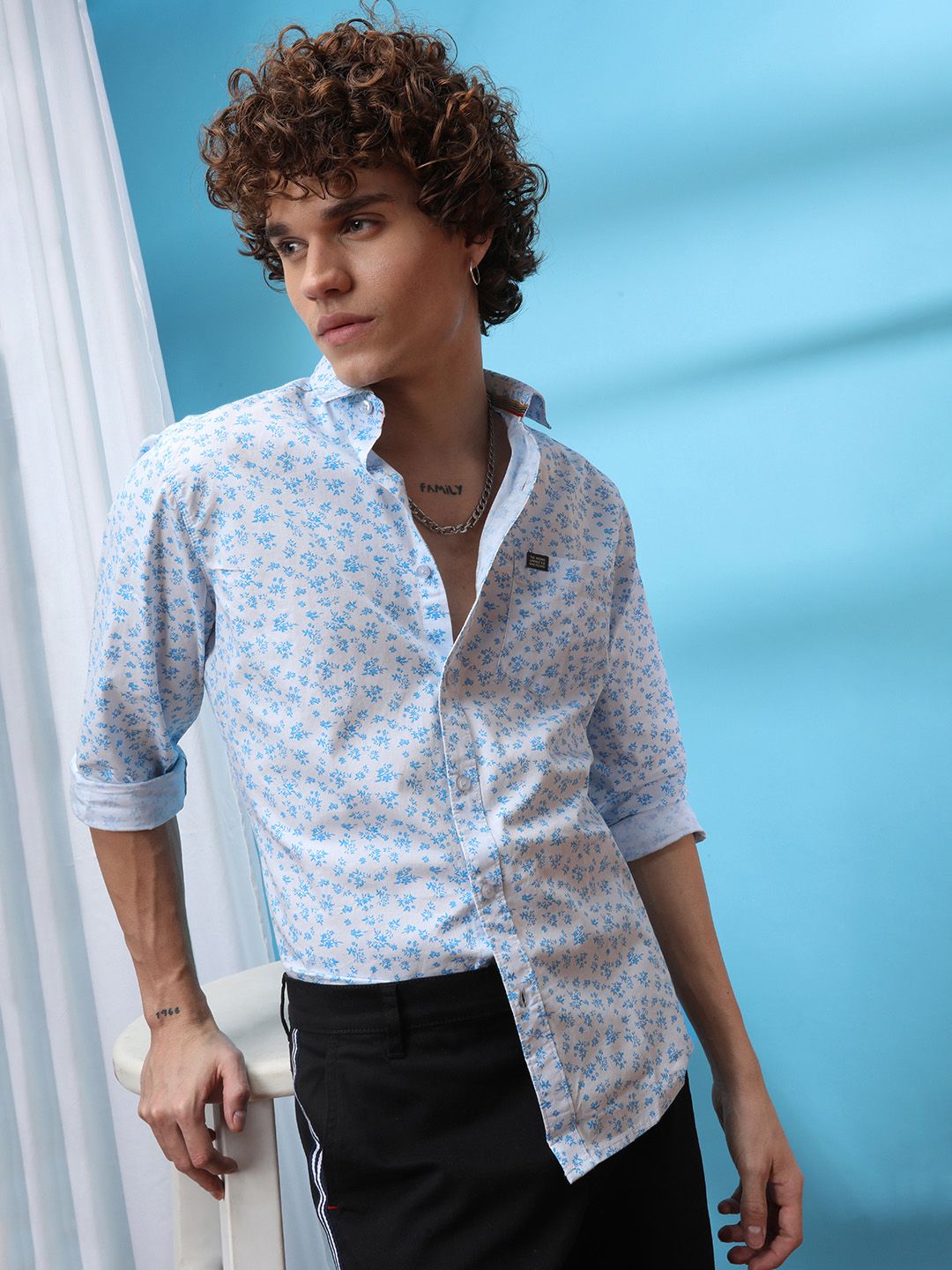 The Indian Garage Co Men Blue Slim Fit Printed Casual Shirt