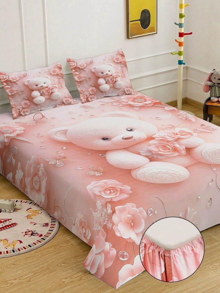 Myntra Elegant Homes Watak Kartun Merah Jambu 400 TC Cadar Katil King dengan 2 Sarung Bantal