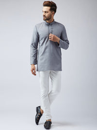SOJANYA Kurta Pendek Bersulam Kelabu Lelaki