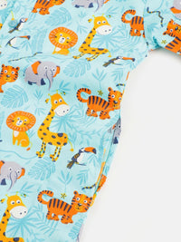 SOJANYA Boys Sea Green & Orange Jungle Print Band Collar Cotton Kurta