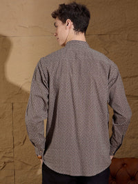 DENNISON Chevron Printed Pure Cotton Band Collar Straight Kurta