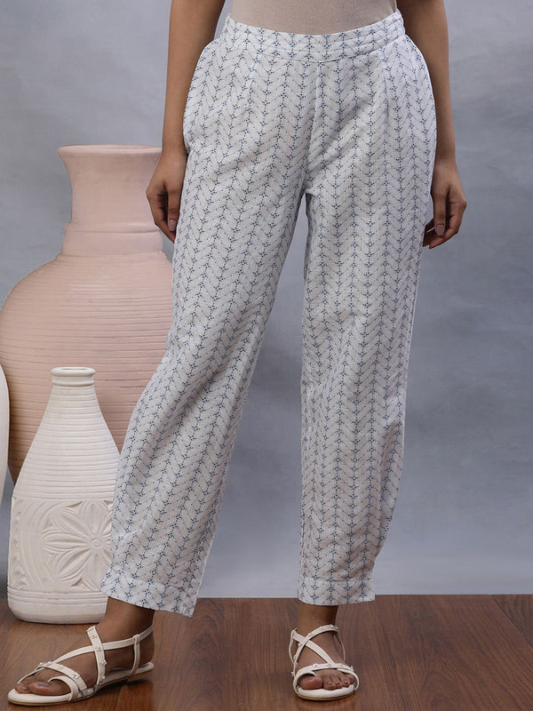 W Women White Geometric Printed Pure Cotton Trouser