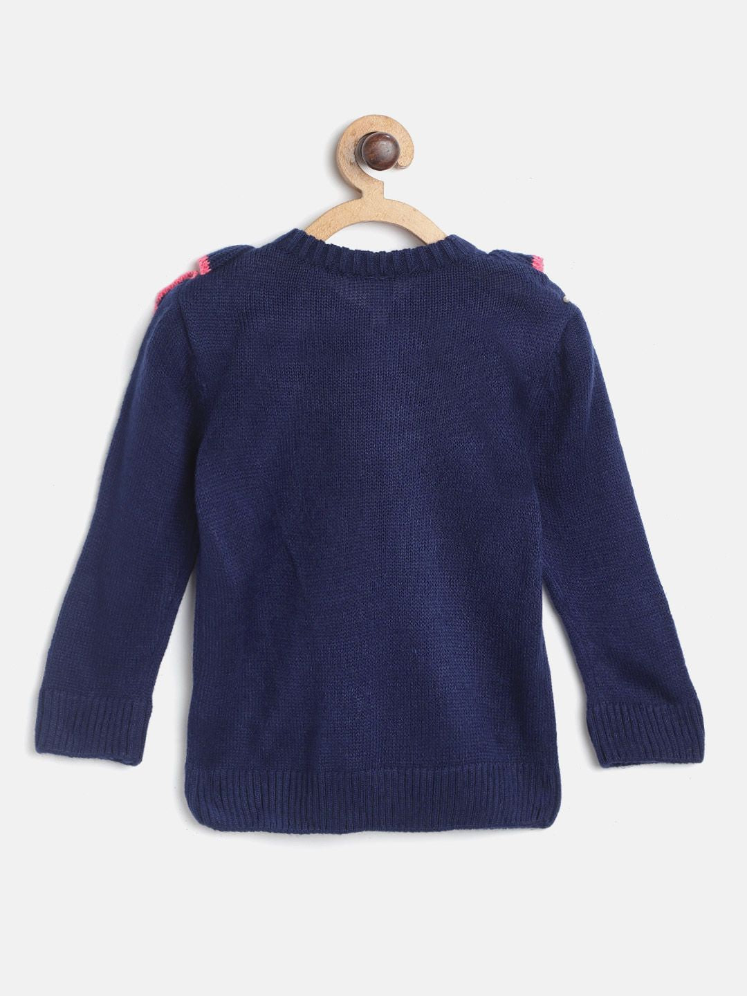 YK Girls Navy Blue Solid Pullover with Ruffle Detail