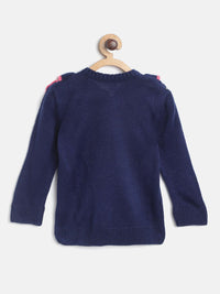 YK Girls Navy Blue Solid Pullover with Ruffle Detail