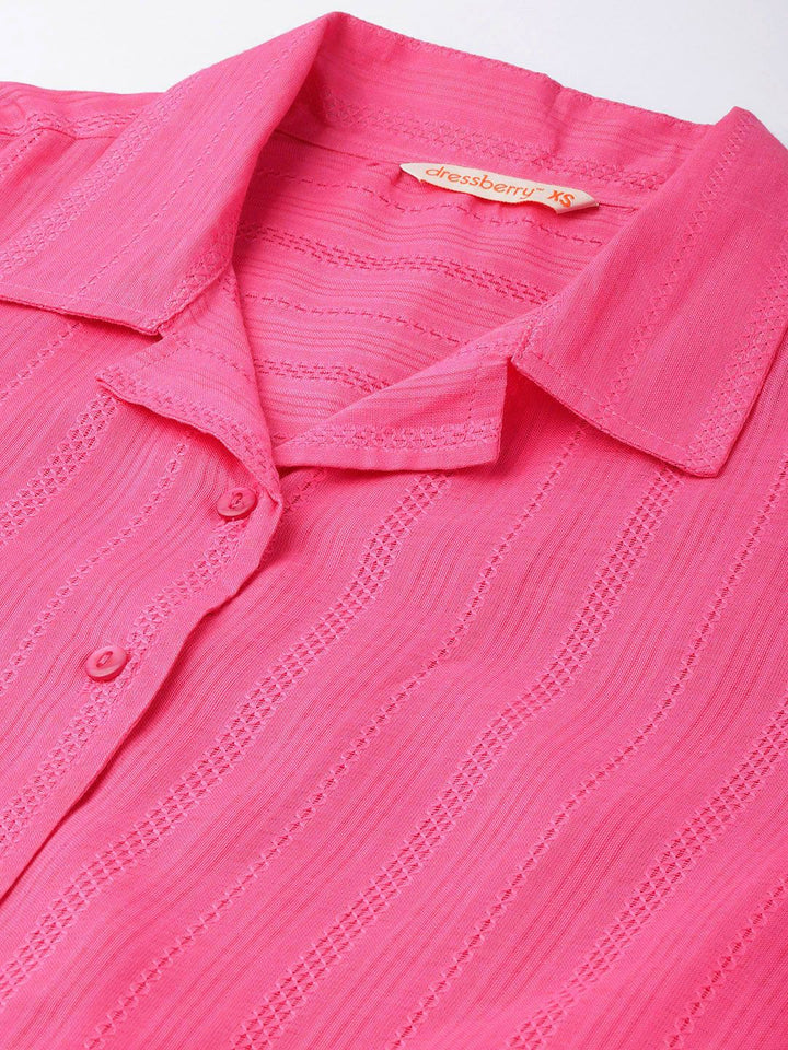 DressBerry Unapologetically Pink Self Striped Shirt