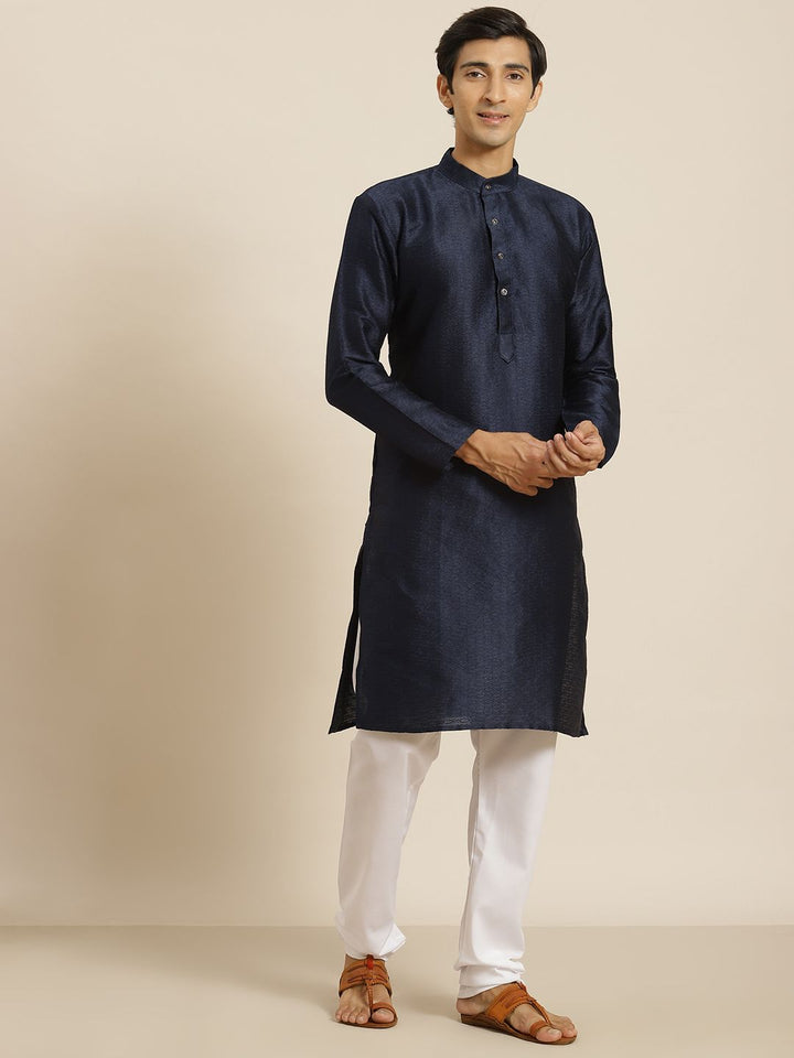 SOJANYA Men Navy Blue Woven Design Indigo Kurta