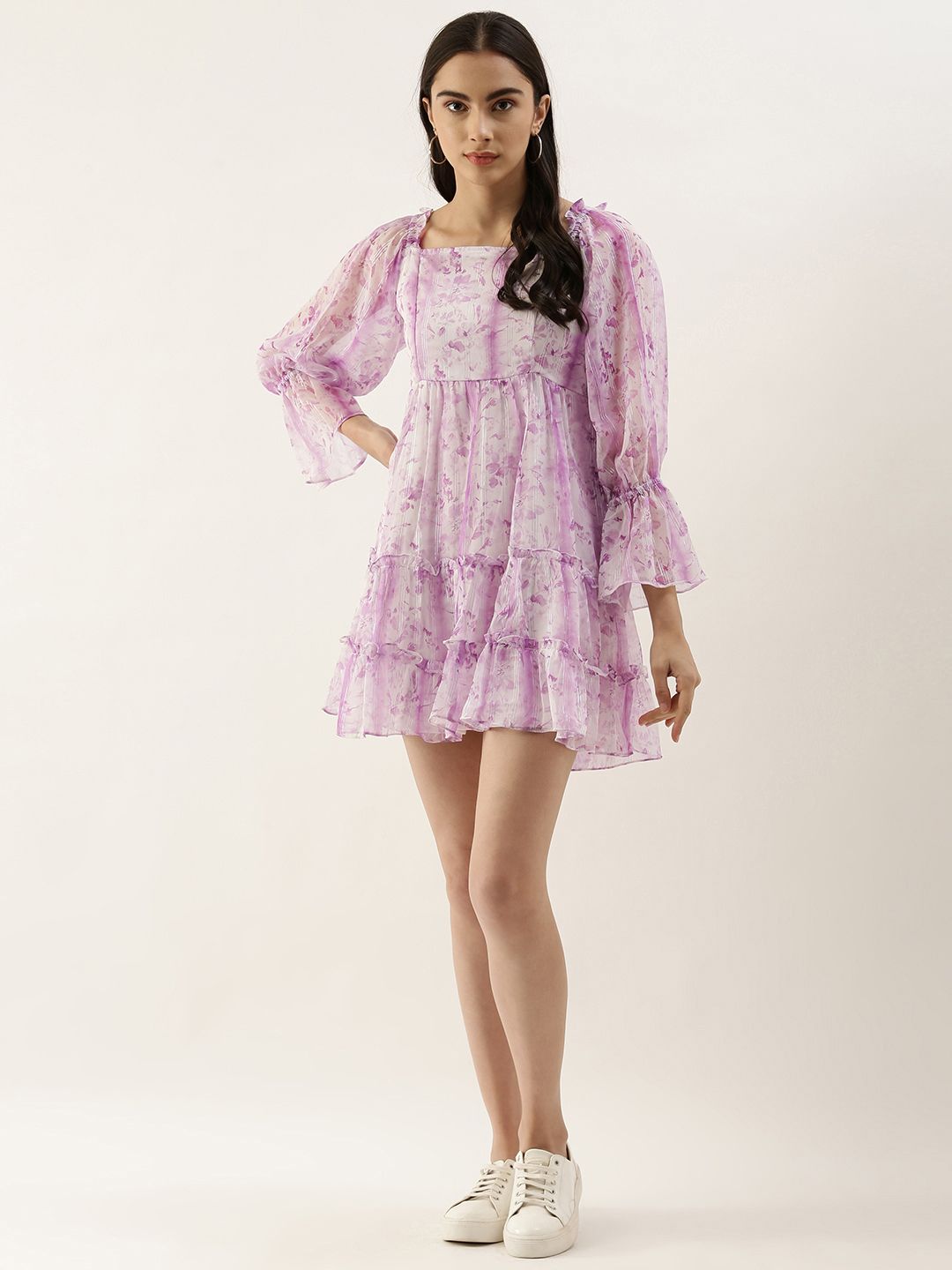 AND Lavender Floral Printed Mini Fit & Flare Dress
