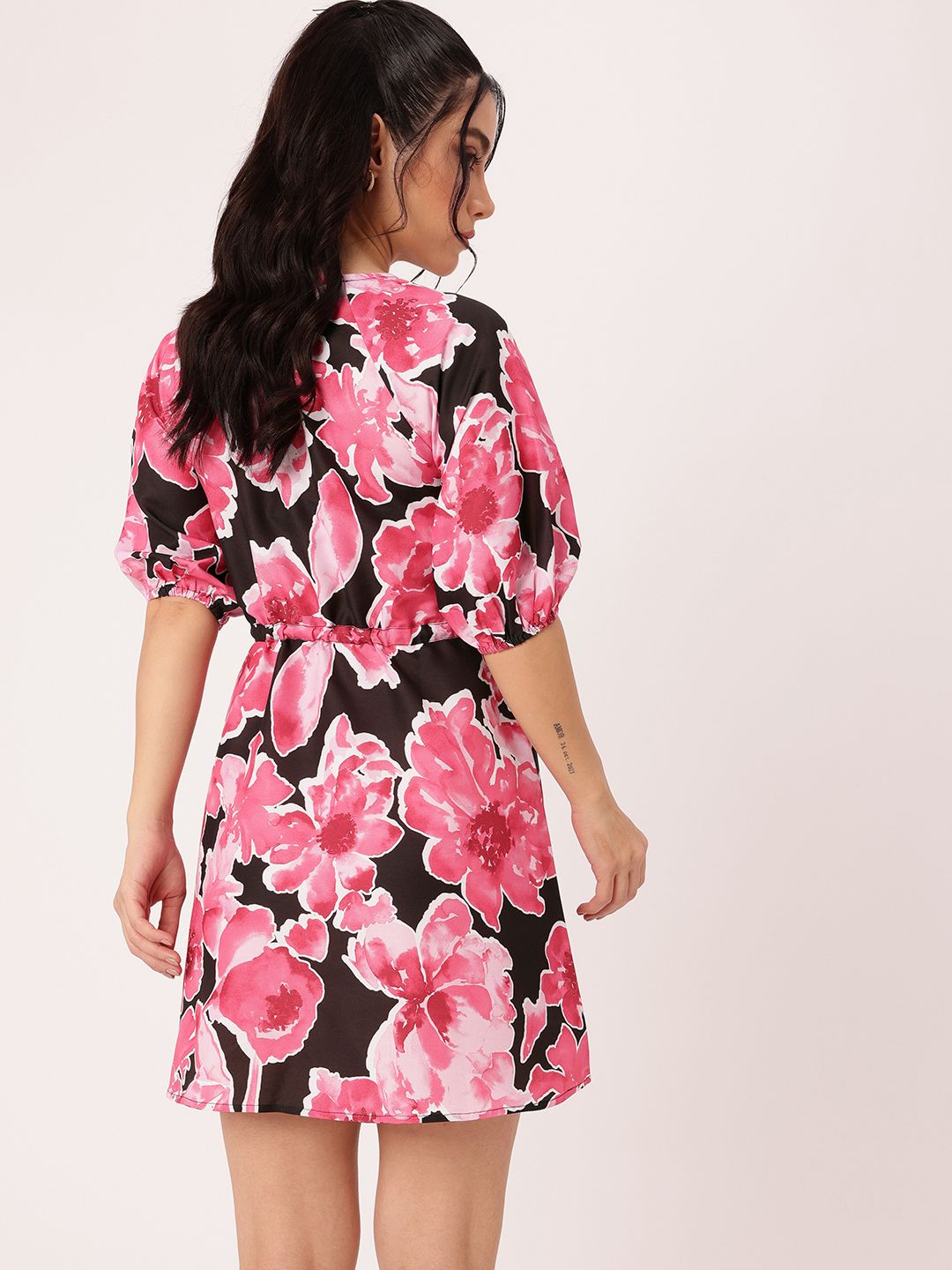 DressBerry Edgy Chic Bloom Printed Waist Tie-Ups A-Line Mini Dress