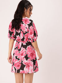 DressBerry Edgy Chic Bloom Printed Waist Tie-Ups A-Line Mini Dress