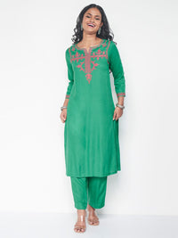 Global Desi Ethnic Motifs Embroidered Straight Kurta With Trouser