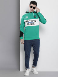 The Indian Garage Co Men Green & White Printed Hooded Sweatshirt