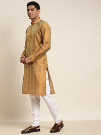 SOJANYA Lelaki Mustard Motif Etnik Kuning & Kelabu Kurta