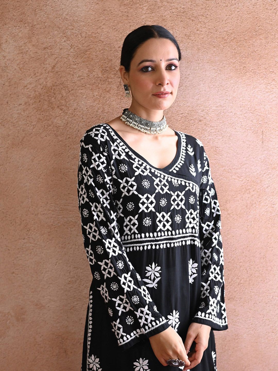 House of Chikankari Women Black Modal Chikankari Embroidered Kurta