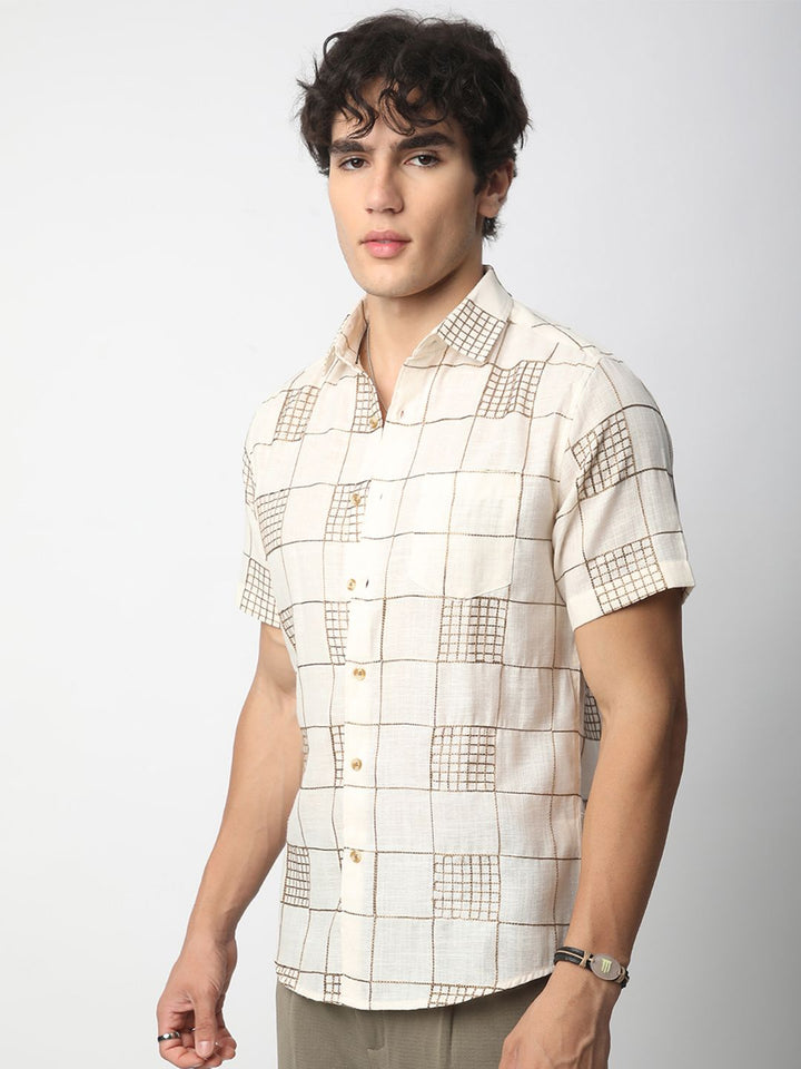 VASTRADO Men Classic Spread Collar Textured Cotton Slim Fit Casual Shirt