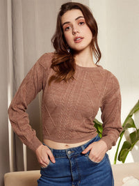 Berrylush Cable Knit Self Design Acrylic Crop Pullover Sweater