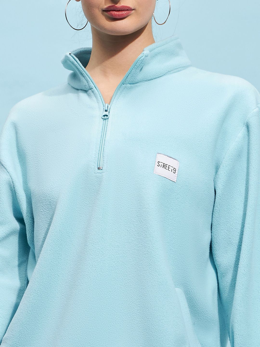 STREET 9 Blue Mock Collar Oversized Sweatshirt