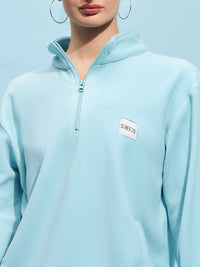 STREET 9 Blue Mock Collar Oversized Sweatshirt