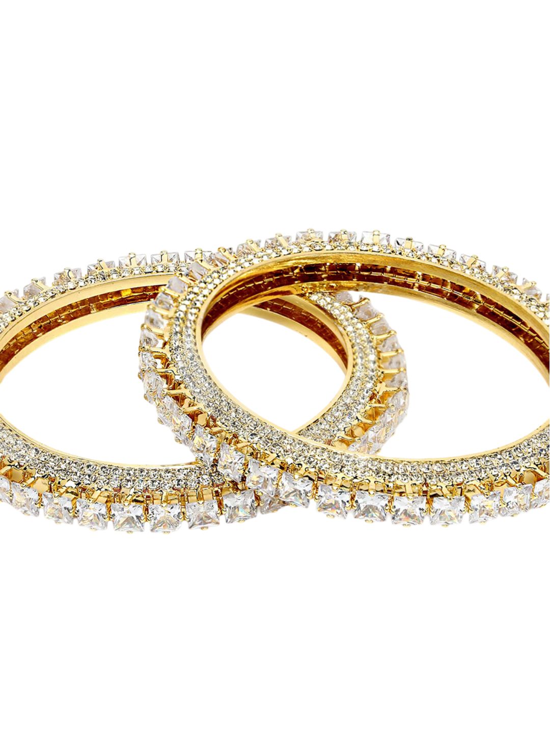 KARATCART Set Of 2 Gold Plated & AD Studded Bangles
