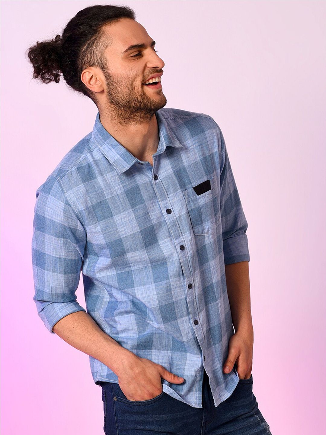 Campus Sutra Spread Collar Classic Checked Cotton Casual Shirt