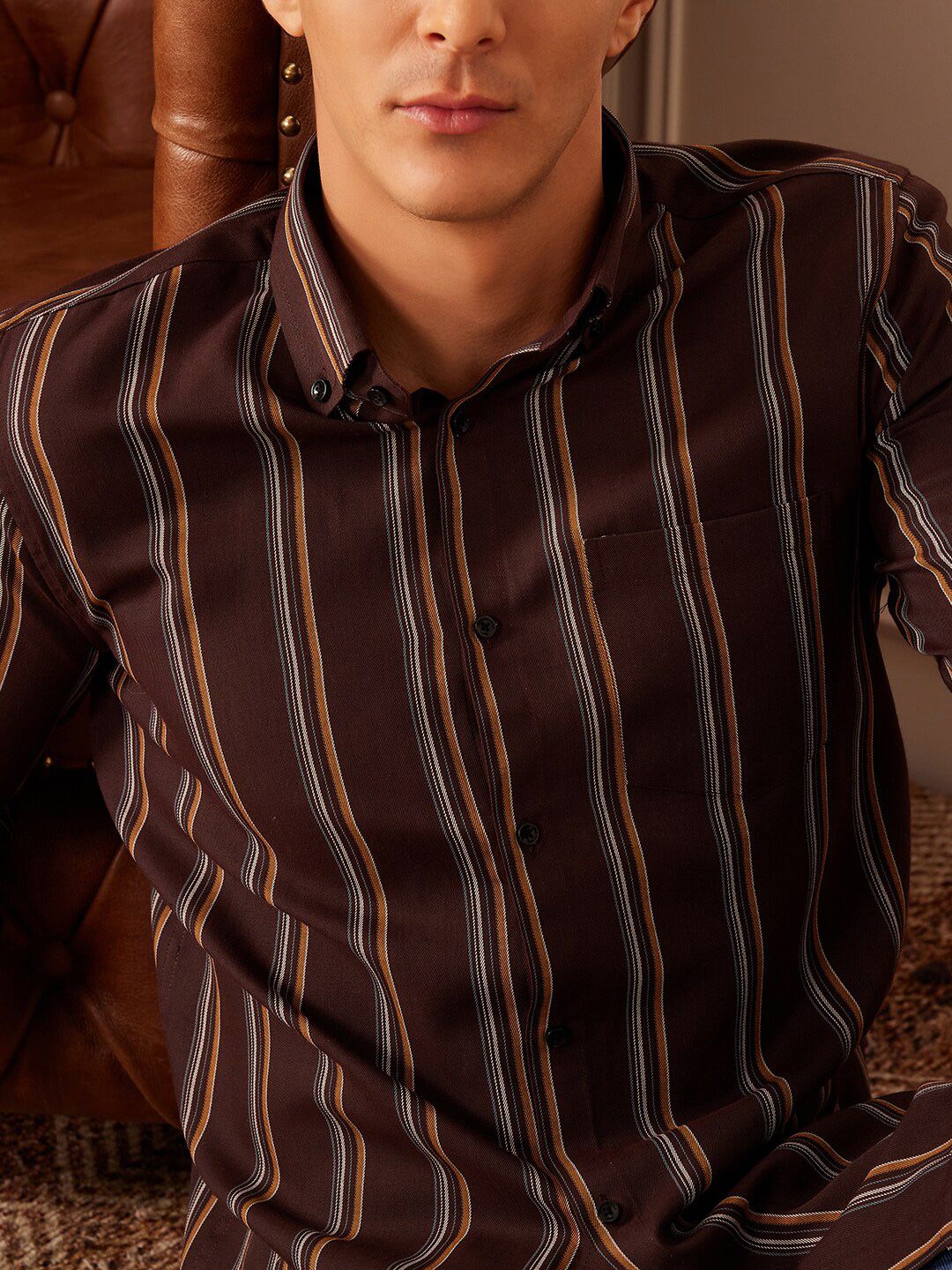 DENNISON Smart Striped Button-Down Collar Casual Shirt