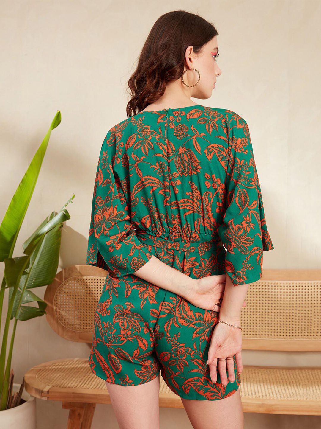 Berrylush Floral Printed Belted Playsuit