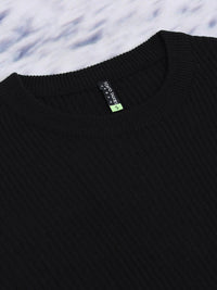 Tokyo Talkies Black Ribbed Long Sleeves Acrylic Fitted Pullover Sweater