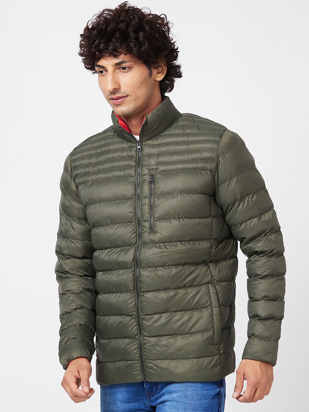 SPYKAR Zip Detail Mock Collar Puffer Jacket
