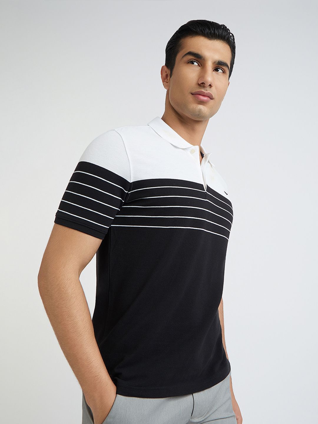 Park Avenue Striped Polo Collar Slim Fit T-shirt