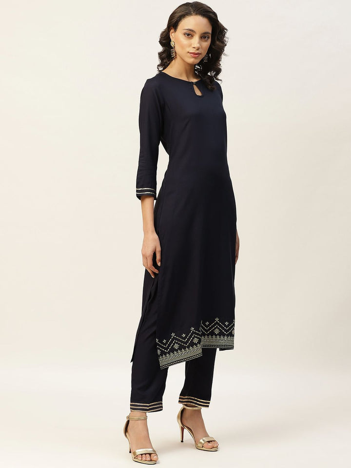 Shae by SASSAFRAS Women Navy Blue Solid Kurta with Trousers