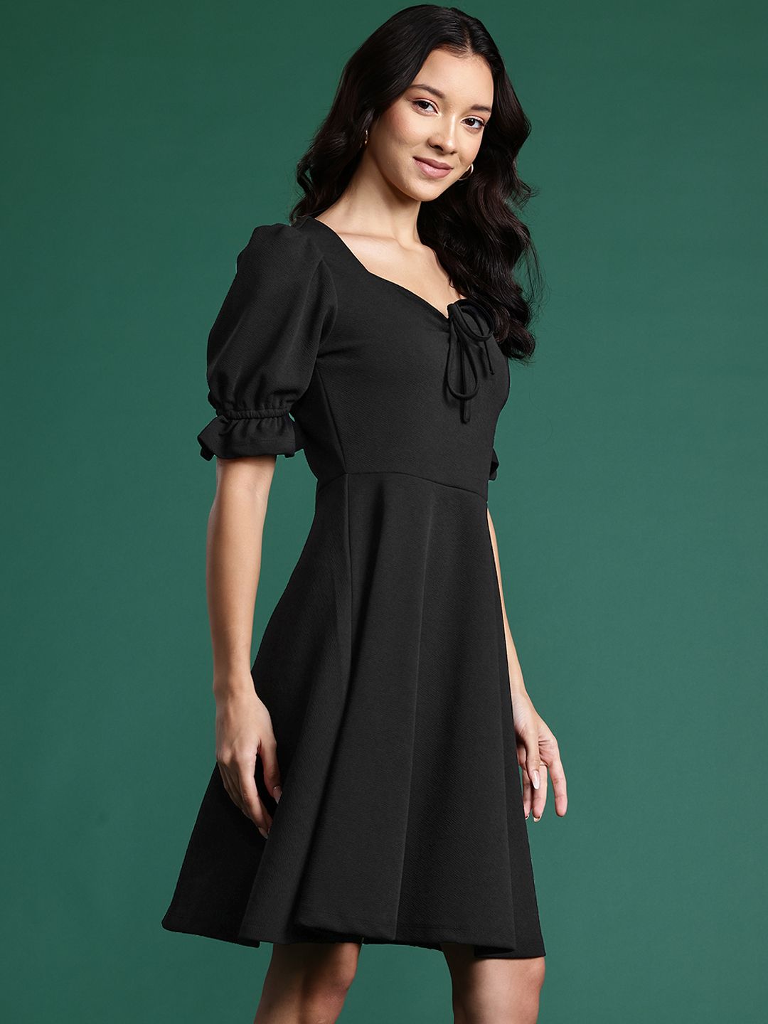 DressBerry Puff Sleeve A-Line Midi Dress