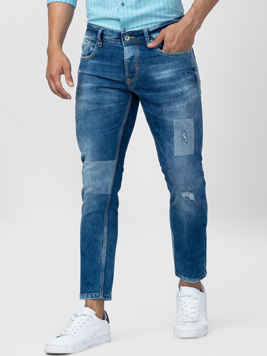 SPYKAR Men Kano Slim Fit Mildly Distressed Heavy Fade Cotton Jeans