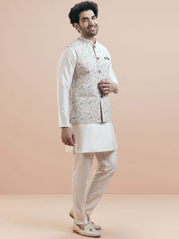 KISAH Mandarin Collar Jodhpuri Straight Kurta With Trousers & Nehru jacket