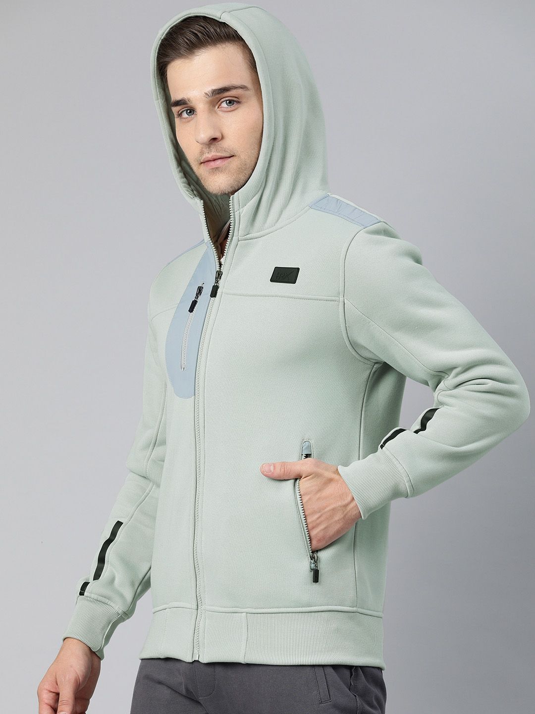 HRX by Hrithik Roshan Men Grey Solid Hooded Bomber Jacket
