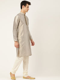 SOJANYA Men Beige & Off-White Woven Design Kurta Lurus
