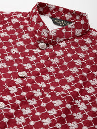 SOJANYA Men Black & Maroon Thread Work Kurta with Churidar