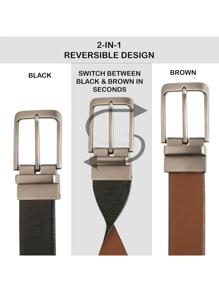 Teakwood Leathers Men Textured Leather Reversible Belt