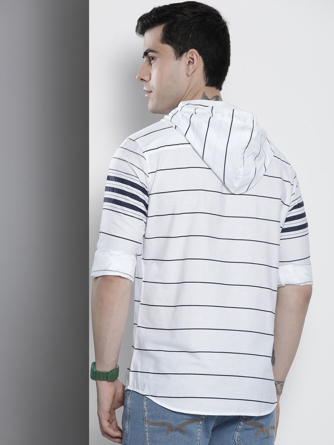 The Indian Garage Co Men White Horizontal Stripes Casual Shirt