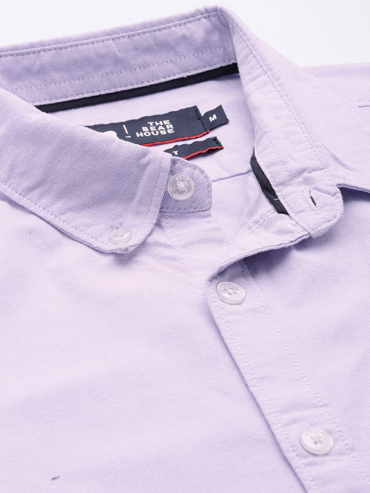 THE BEAR HOUSE Men Lavender Pure Cotton Solid Slim Fit Casual Shirt