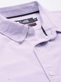 THE BEAR HOUSE Men Lavender Pure Cotton Solid Slim Fit Casual Shirt