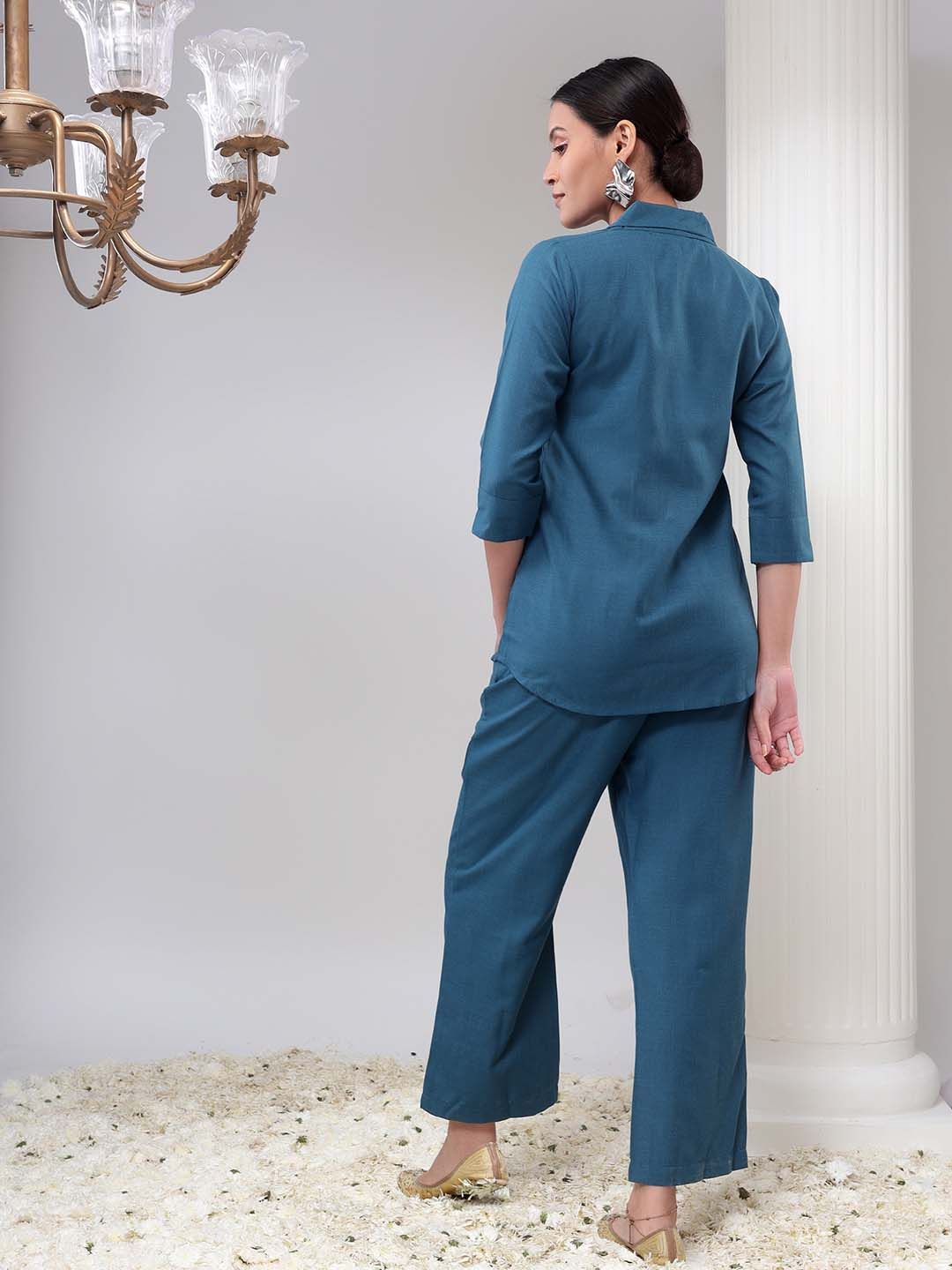 Bani Women Floral Embroidered Shirt & Palazzos Set