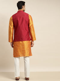 SOJANYA Men Orange Ethnic Motifs Printed Kurta & Churidar Comes with a Nehru Jacket
