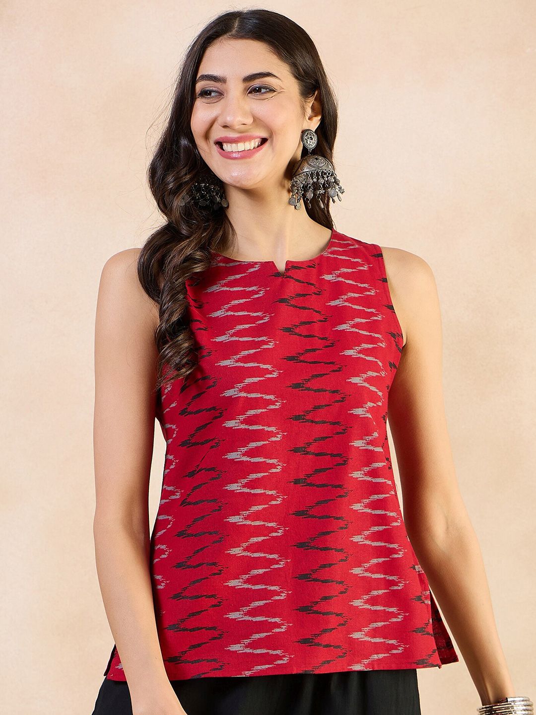 Anouk Geometric Print Cotton Styled Back Top