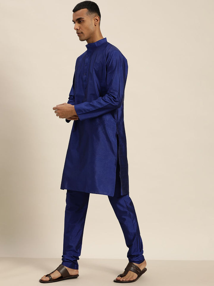 SOJANYA Kurta Biru Laut Lelaki dengan Churidar dengan Jaket Nehru