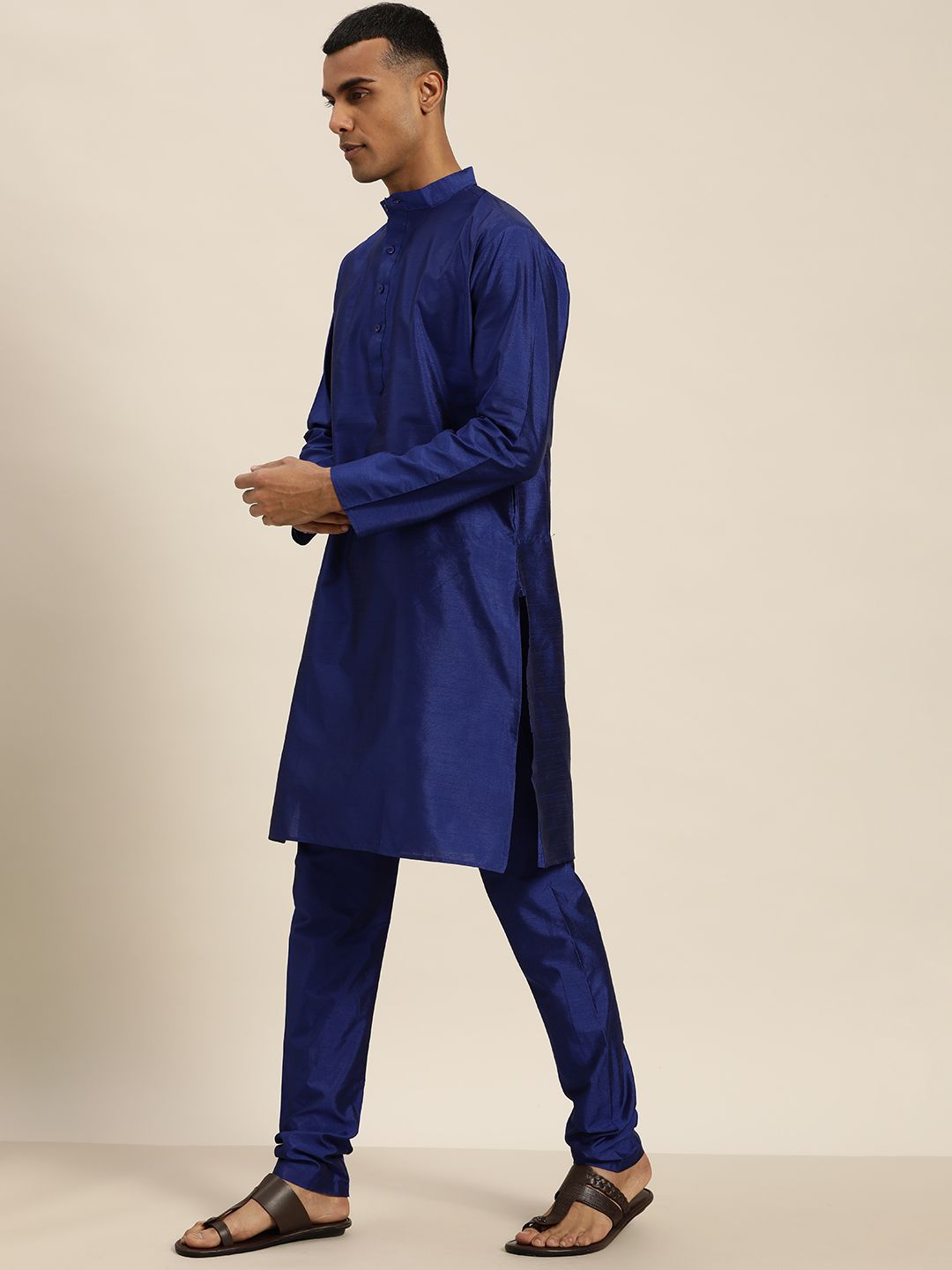 SOJANYA Men Navy Blue Kurta with Churidar with Nehru Jacket
